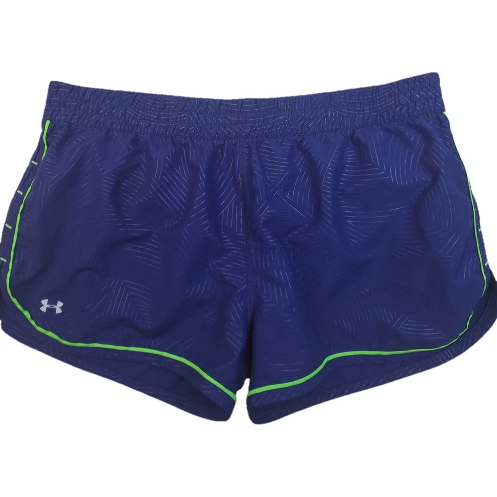 Under Armour Fly By Running Shorts Women's Large Navy Green HeatGear Lined